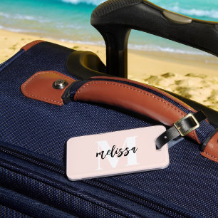 Étiquette À Bagage Balise Monogramme Pinceau Script Blush Rose