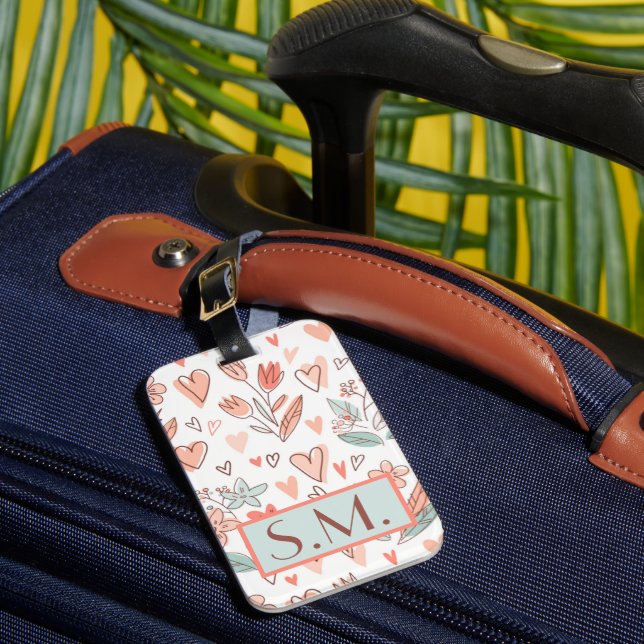 Étiquette À Bagage Balise Monogramme rose floral Boho (Insitu Rectoal 1)