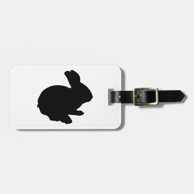 Étiquette À Bagage Balise Noir Silhouette Lapin de Pâques (Devant horizontal)