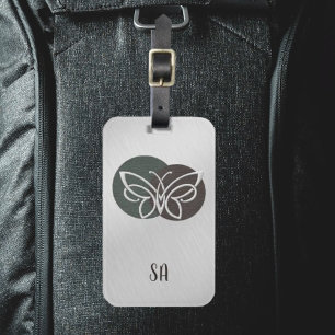 Étiquette À Bagage Balise Papillon Luxueux en argent brossé