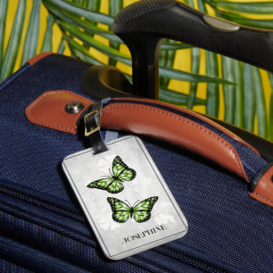 Étiquette À Bagage Balise Papillon vert floral