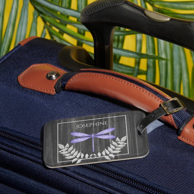 Étiquette À Bagage Balise Purple Dragonfly Rustic Luggage (Insitu Rectoal 3)