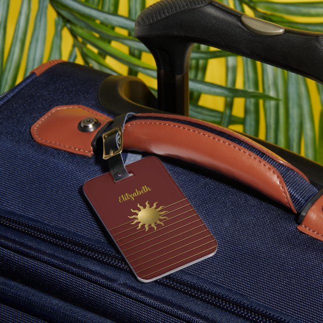 Étiquette À Bagage Balise Radiant Soleil doré sur bagages rouges (Insitu Rectoal 1)