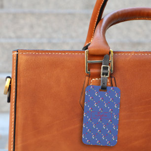 Étiquette À Bagage Balise rouge géométrique minimaliste motif bleu