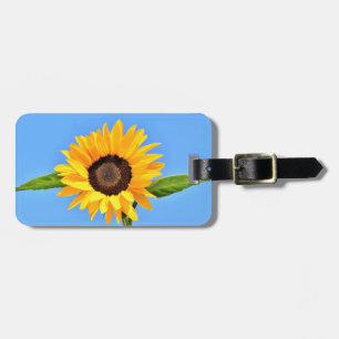 Étiquette À Bagage Balise Tournesol jaune sur le ciel bleu