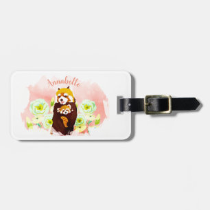 Étiquette À Bagage Balises de bagages rose floral rouge panda personn