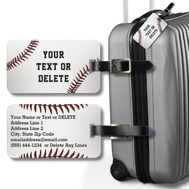 Étiquette À Bagage Balises personnalisées de baseball avec votre text (Baseball Luggage Tags. Personalized Sports Luggage tags with Your name, address, telephone number...)
