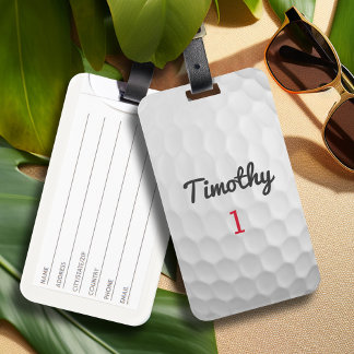 Étiquette À Bagage Ball de golf Dimples avec nom noir Numéro rouge
