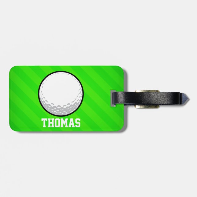 Étiquette À Bagage Ball de golf ; Neon Green Strips (Dos horizontal)