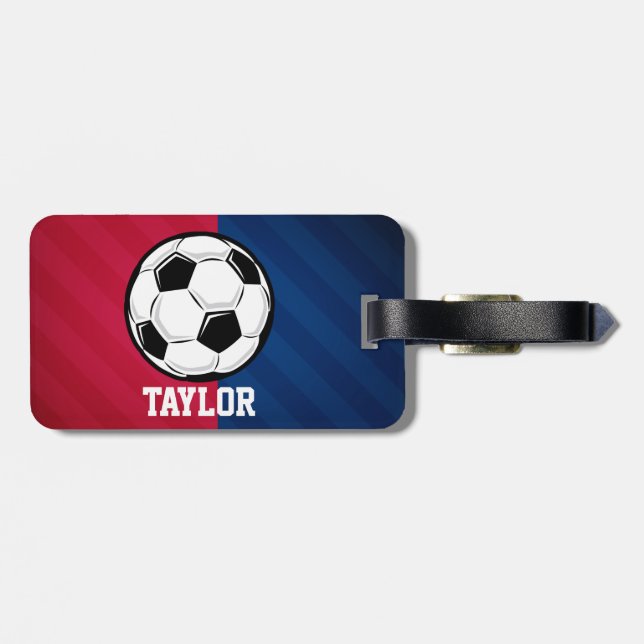Étiquette À Bagage Balle de football ; rouge, blanc et bleu (Dos horizontal)