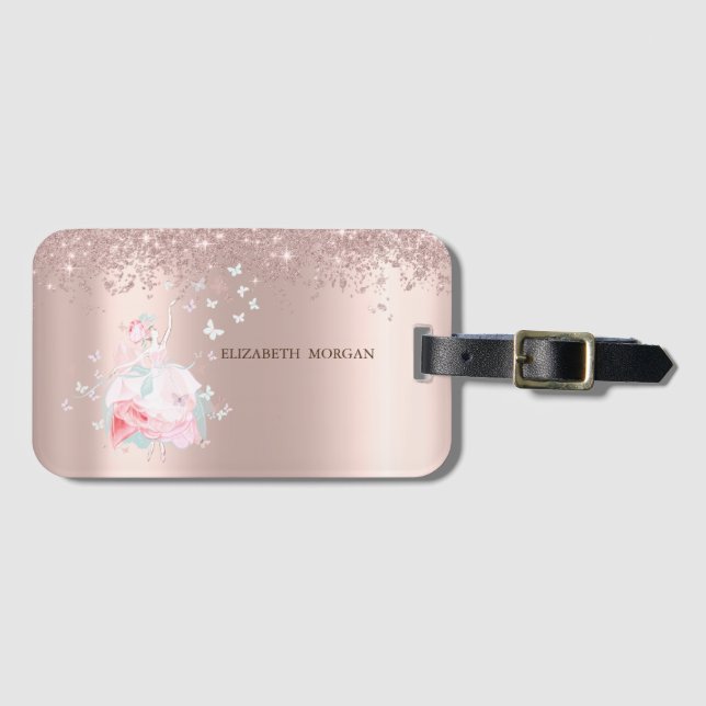 Étiquette À Bagage Ballerina Papillons Confetti Rose Gold (Devant Horizontal)