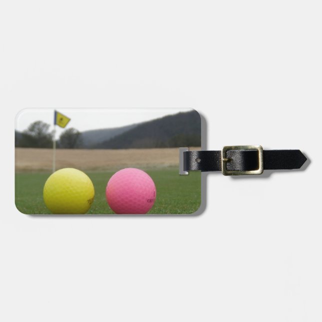 Étiquette À Bagage balles de golf jaunes et roses, (Devant horizontal)
