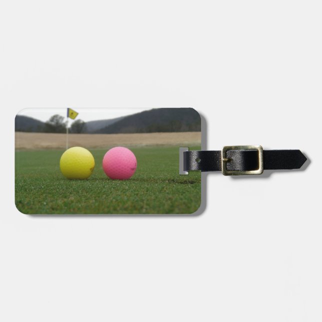 Étiquette À Bagage balles de golf jaunes et roses, (Devant horizontal)