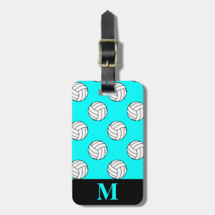 Étiquette À Bagage Balles de volley-ball blanches Monogram, bleu aqua