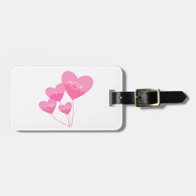 Étiquette À Bagage ballons de coeur rose je t'aime maman (Devant horizontal)