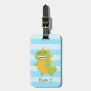 Étiquette À Bagage Bande dessinée de Kawaii de Dino vert et jaune