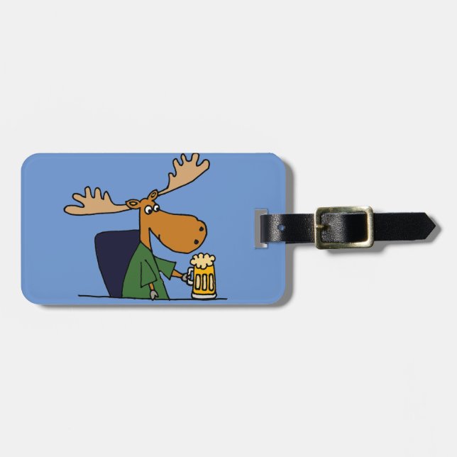Étiquette À Bagage Bande dessinée potable de bière d'orignaux drôles (Devant horizontal)