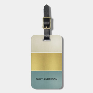 ÉTIQUETTE À BAGAGE BANDES BLEUES D'OR D'ARGENT DE PERLE D'AQUA MOL