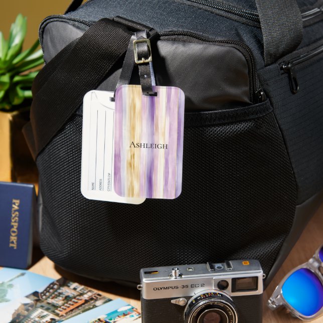 Étiquette À Bagage Bandes d'iris à la crème violette   (Recto & Verso)