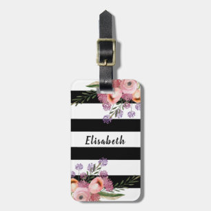 Étiquette À Bagage Bandes florales de chou à poule mignonne tendance