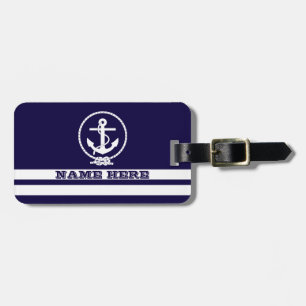 Étiquette À Bagage Bandes nautiques cool et Monogramme Ancre