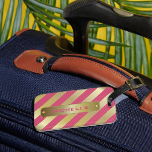 Étiquette À Bagage Bandes or et rose   do-it-yourself couleur Arrière