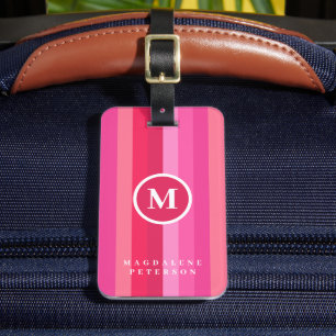 Étiquette À Bagage Bandes Roses Colorées   Nom initial