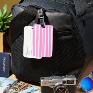 Étiquette À Bagage Bandes roses et blanches