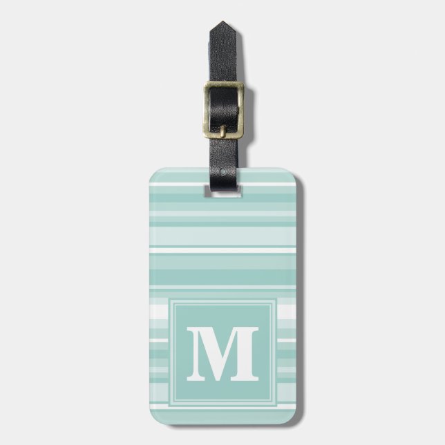 Étiquette À Bagage Bandes vertes de menthe monogramme (Devant Vertical)