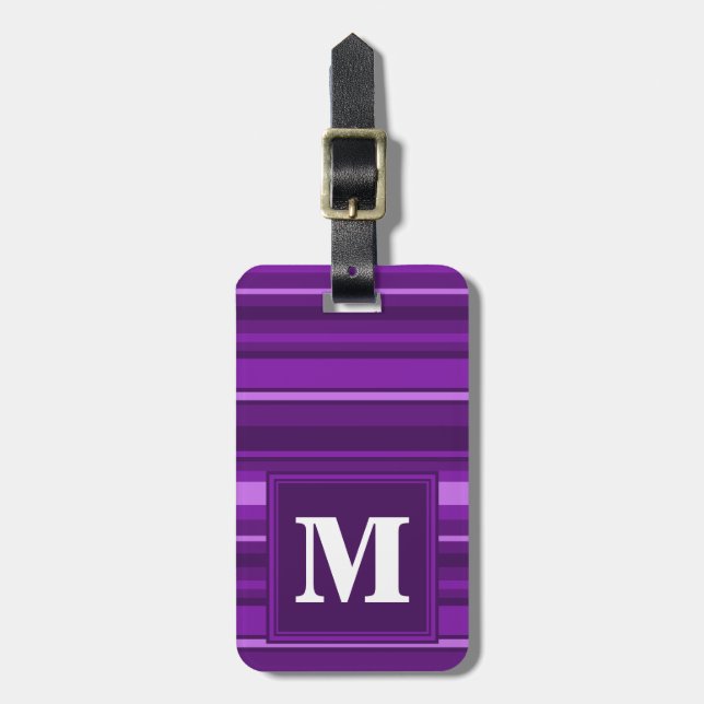 Étiquette À Bagage Bandes violettes monogrammes (Devant Vertical)