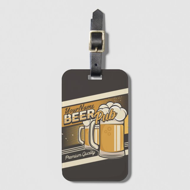 Étiquette À Bagage Bar de pub de bière froide Premium personnalisé (Devant Vertical)