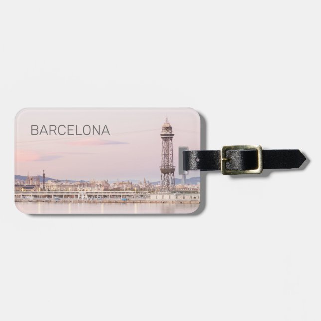 Étiquette À Bagage Barcelona Skyline Sunset Catalogne Espagne (Devant horizontal)