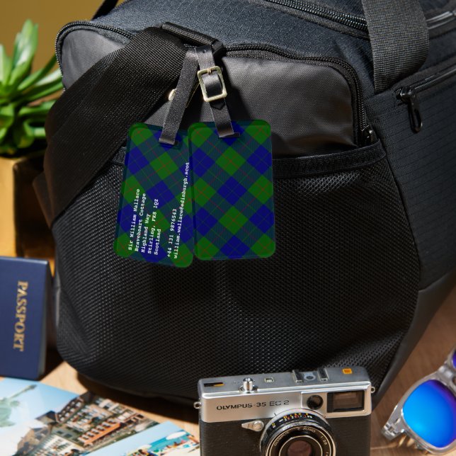 Étiquette À Bagage Barclay tartan bleu vert plaid (Recto & Verso)