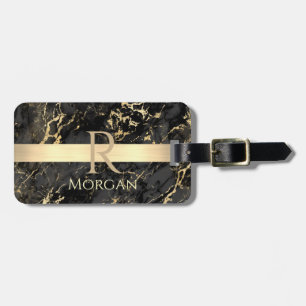 Étiquette À Bagage Barre Noir+Or Marbre do-it-yourself Nom+Monogramme