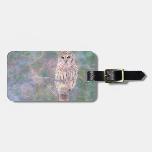 Étiquette À Bagage Barred Owl Pastel Peinture numérique d'huile (Devant horizontal)