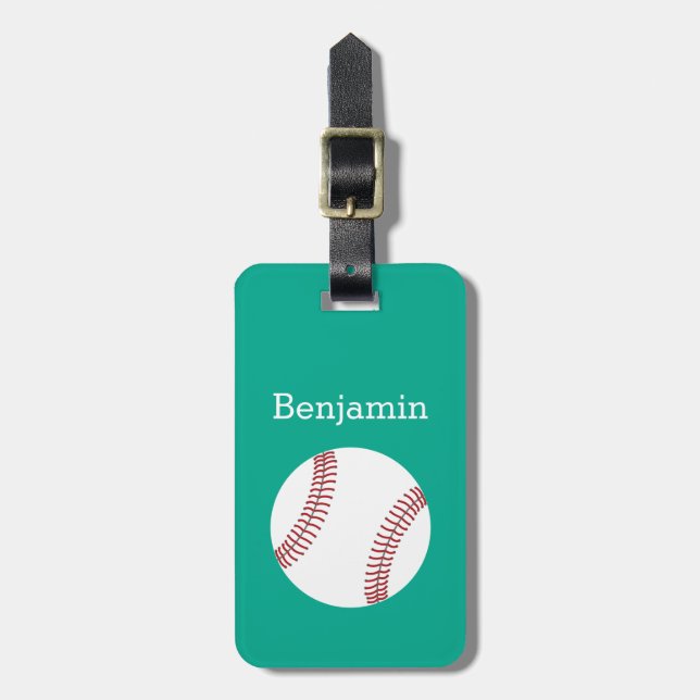 Étiquette À Bagage Base-ball avec le nom fait sur commande - émeraude (Devant Vertical)
