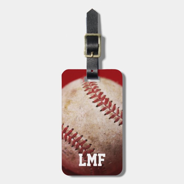 Étiquette À Bagage Baseball avec monogramme personnalisé (Devant Vertical)