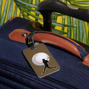 Étiquette À Bagage Baseball - Balle et silhouette de joueur Nom Adres