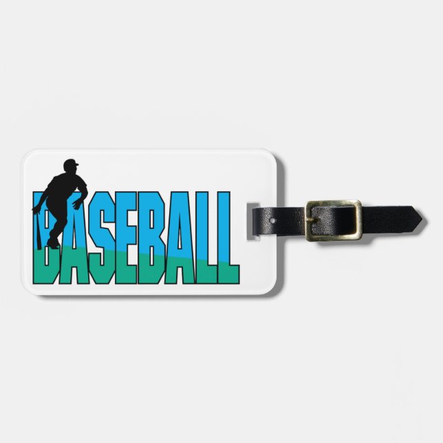 Étiquette À Bagage Baseball bleu et vert (Devant horizontal)