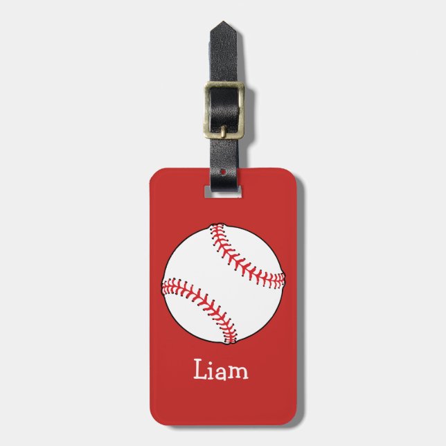 Étiquette À Bagage Baseball personnalisé sur Red Kids Boys (Devant Vertical)