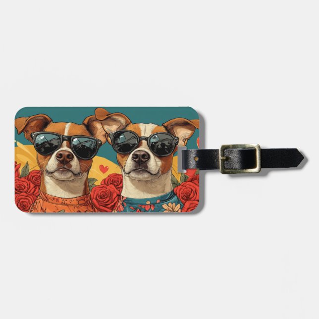 Étiquette À Bagage Basenji avec Roses de coeur Saint Valentin (Devant horizontal)