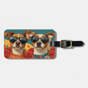 Étiquette À Bagage Basenji avec roses du cœur pour la Saint-Valentin