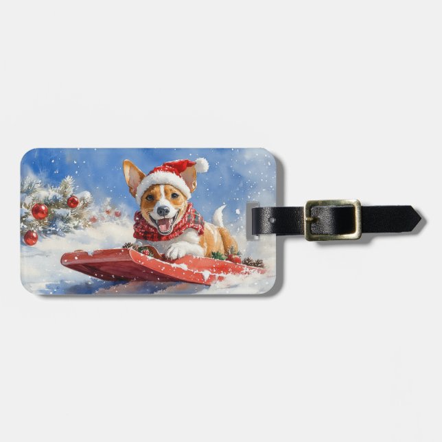 Étiquette À Bagage Basenji Chien en rebord Laisser neiger Noël (Devant horizontal)