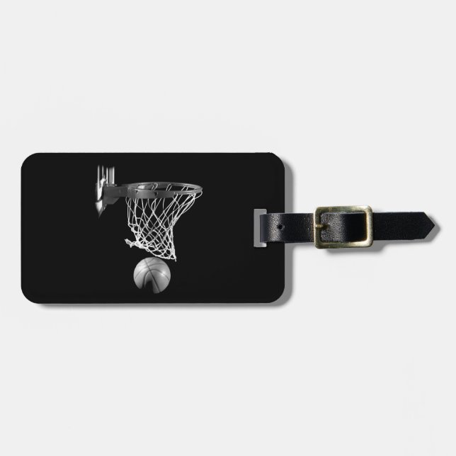 Étiquette À Bagage Basket-ball noir et blanc (Devant horizontal)