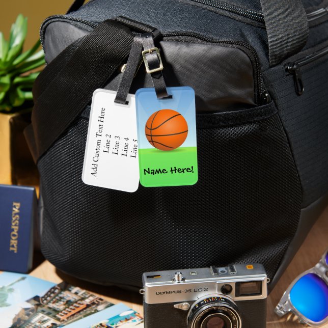 Étiquette À Bagage Basket-ball sportif pour enfants personnalisés Jou (Recto & Verso)