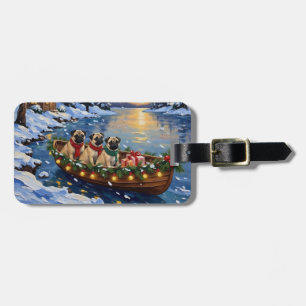 Étiquette À Bagage Bateau de Noël Pug Fêtes
