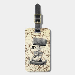 Étiquette À Bagage Bateau volant Steampunk sur la carte Zodiac avec I