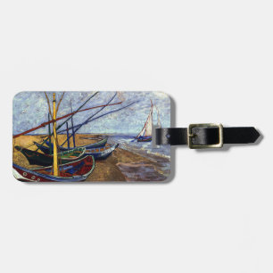 Étiquette À Bagage Bateaux de pêche sur la plage