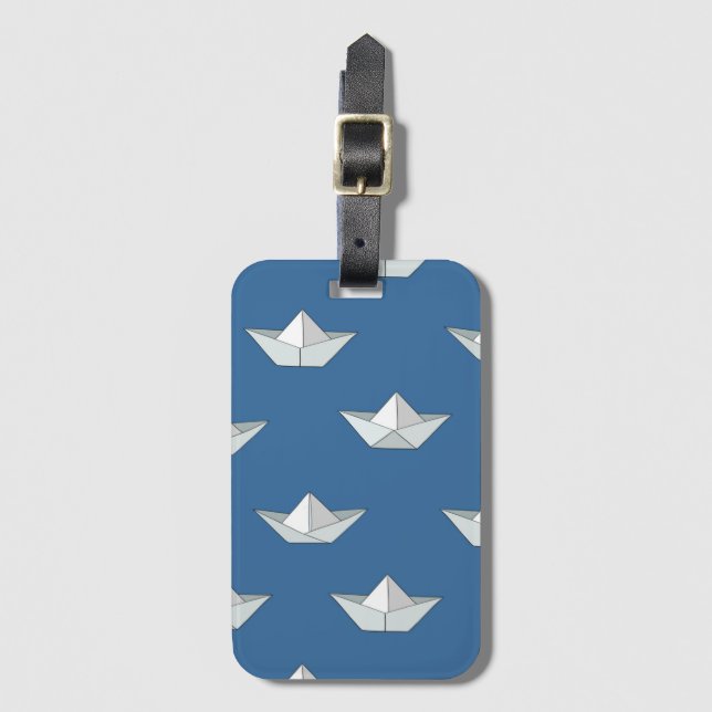 Étiquette À Bagage Bateaux d'origami sur le motif de l'eau (Devant Vertical)