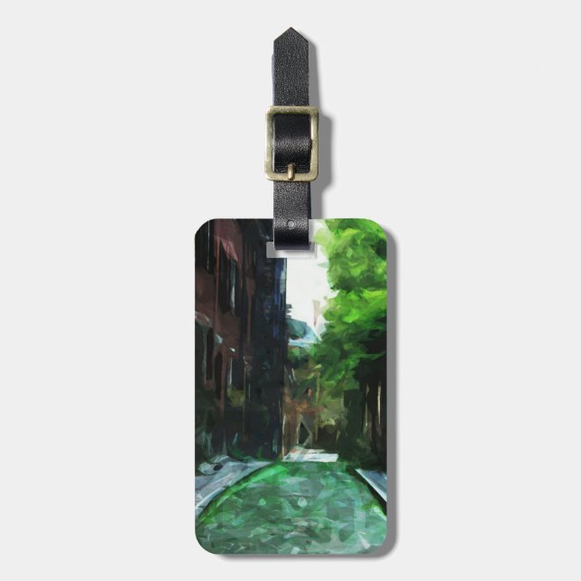 Étiquette À Bagage Beacon Hill de la rue Cobblestone Boston Abstrait (Devant Vertical)